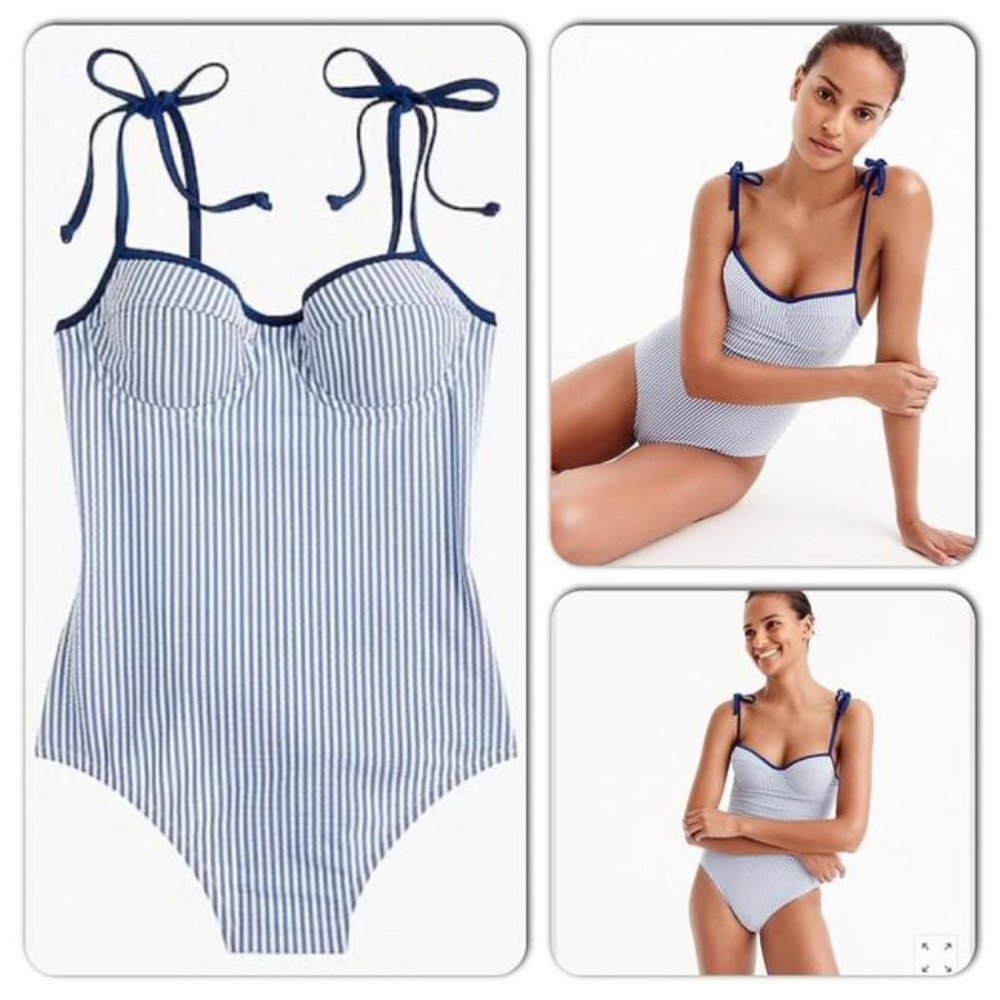J. Crew Navy tipped seersucker one piece Size 6